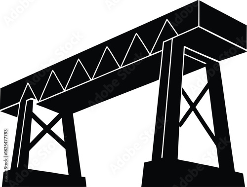 Modern industrial steel truss bridge construction new 2025 trendy silhouette in white background