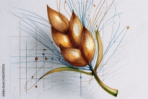 Golden Wheat Ear Botanical Illustration