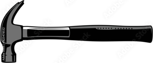 Black and white illustration of a classic claw hammer tool concept art. Vector illustration silhouette isolated on white background 