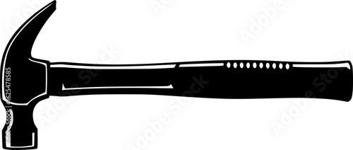 Black and white illustration of a classic claw hammer tool concept art. Vector illustration silhouette isolated on white background 
