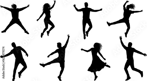 vector set of happy dancing people. Transparent background PNG cutout. illustration silhouette 