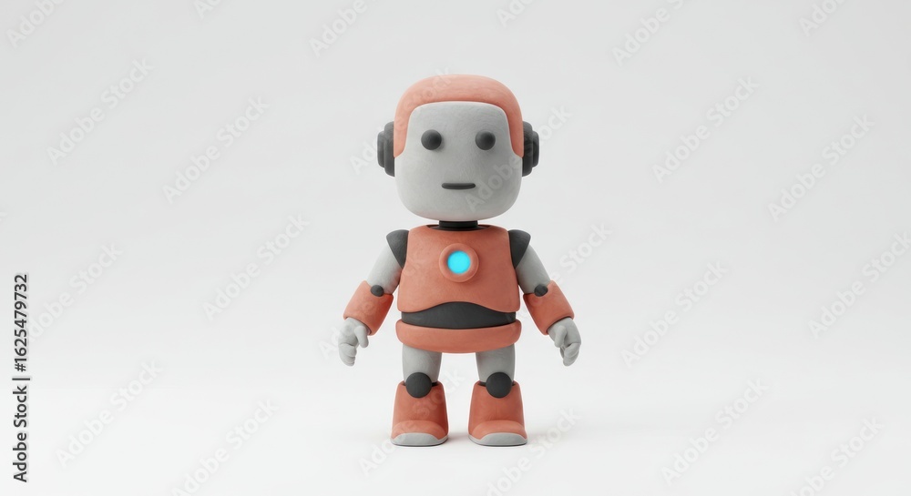 Obraz premium Friendly Clay Robot: 3D Render of a Cute, Orange and Gray Robotic Figure Against a White Background