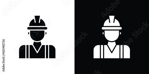 Worker icon collection. Black and white filled vector illustration.