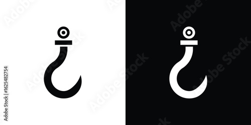 Winch hook icon collection. Black and white filled vector illustration.