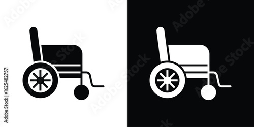 Wheelchair icon collection. Black and white filled vector illustration.