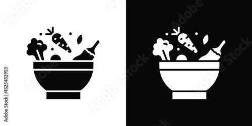Vegetarian food icon collection. Black and white filled vector illustration.