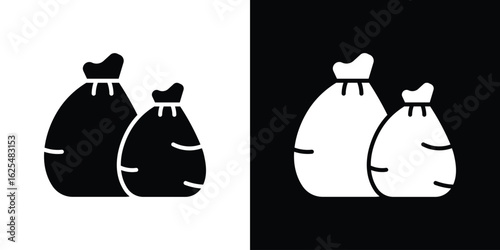 Trash bag icon collection. Black and white filled vector illustration.