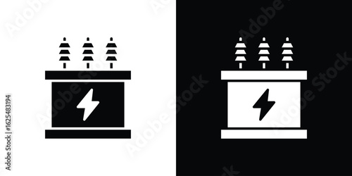 Transformer icon collection. Black and white filled vector illustration.