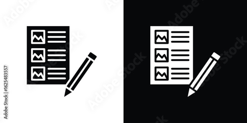 Storyboard icon collection. Black and white filled vector illustration.