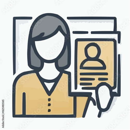 Woman holding insurance card in illustration style with neutral colors  