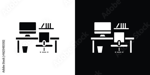 Study table icon collection. Black and white filled vector illustration.