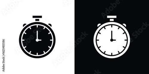 Stop watch icon collection. Black and white filled vector illustration.
