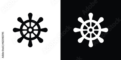 Ship wheel icon collection. Black and white filled vector illustration.