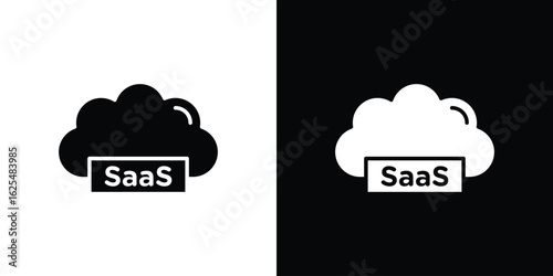 SaaS icon collection. Black and white filled vector illustration.