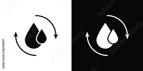 Recycle water icon collection. Black and white filled vector illustration.