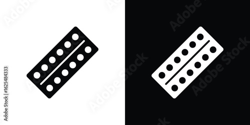 Pill blister pack icon collection. Black and white filled vector illustration.