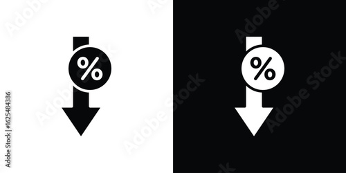 Percent down icon collection. Black and white filled vector illustration.
