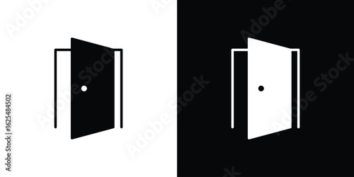 Open door icon collection. Black and white filled vector illustration.