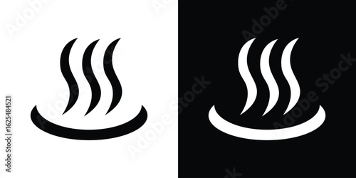 Onsen icon collection. Black and white filled vector illustration.