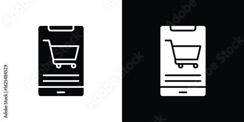 Online shopping icon collection. Black and white filled vector illustration.