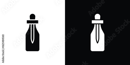 Oil dropper bottle icon collection. Black and white filled vector illustration.