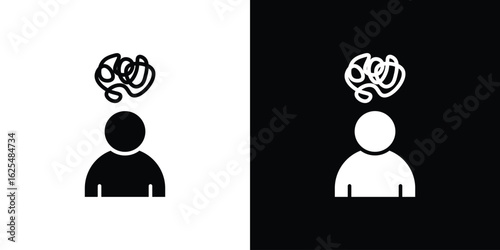 Mental disorder icon collection. Black and white filled vector illustration.