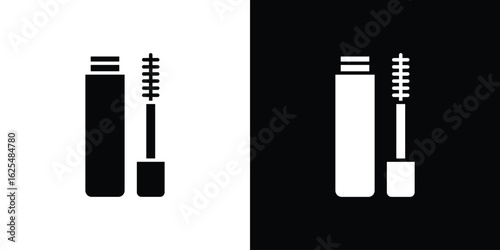 Mascara brush icon collection. Black and white filled vector illustration.
