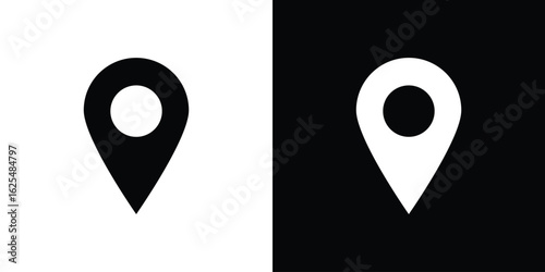 Map marker icon collection. Black and white filled vector illustration.