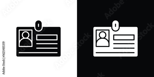 ID badge icon collection. Black and white filled vector illustration.