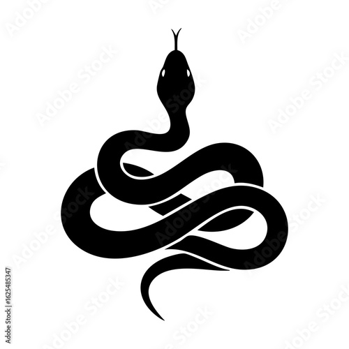 Vector art of silhouette of a coiled snake, isolated on transparent background