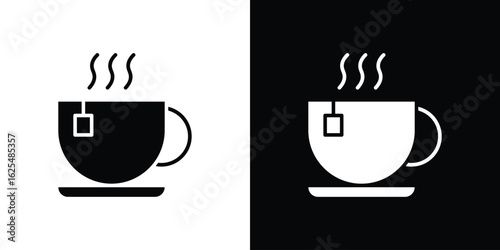 Hot tea icon collection. Black and white filled vector illustration.