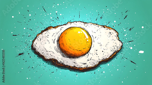 Hand-Drawn Sketch of a Fried Egg with Sunny-Side Up Yolk on Teal Background