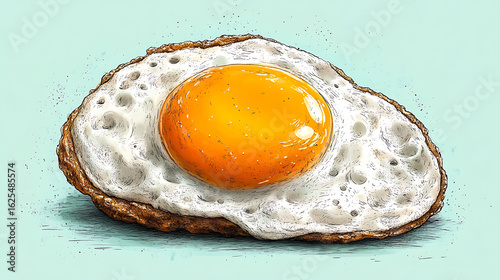 Delicious Fried Egg with Sunny-Side Up Yolk - Detailed Hand-Drawn Illustration