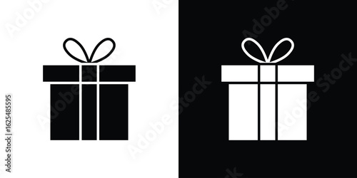 Gift box icon collection. Black and white filled vector illustration.