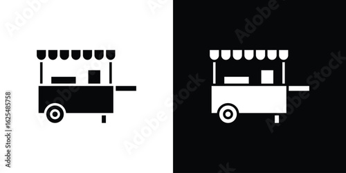 Food cart icon collection. Black and white filled vector illustration.