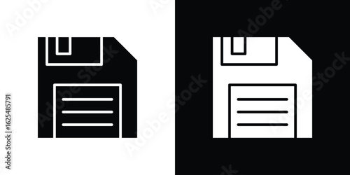 Floppy disk icon collection. Black and white filled vector illustration.