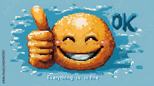 Pixel Art Smiley Face with Thumbs Up Everything is Fine