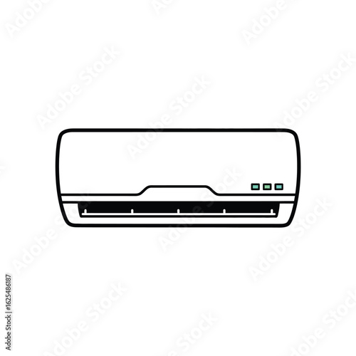 A minimalist line drawing of an air conditioner unit, front view, isolated on a white background.