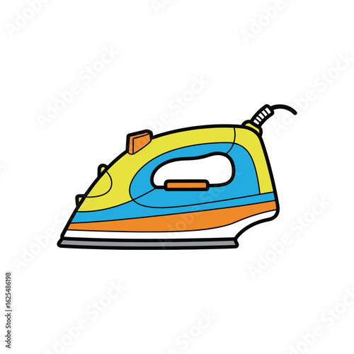 Colorful cartoon illustration of a household iron.