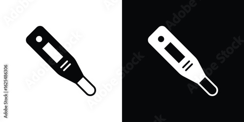 Digital thermometer icon collection. Black and white filled vector illustration.