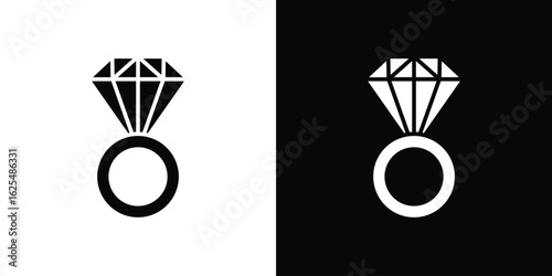 Diamond ring icon collection. Black and white filled vector illustration.