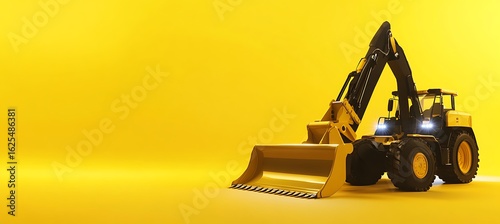 Yellow excavator construction equipment machinery heavy vehicle industrial loader front end bucket 3d 100