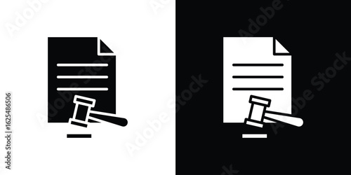 Court decision icon collection. Black and white filled vector illustration.