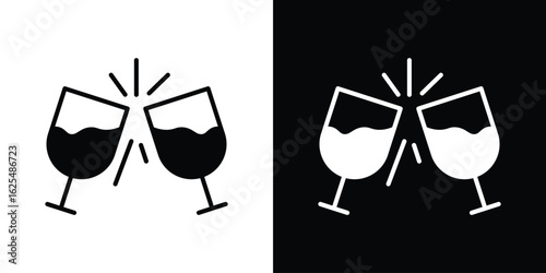 Clinking glasses icon collection. Black and white filled vector illustration.