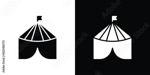 Circus tent icon collection. Black and white filled vector illustration.