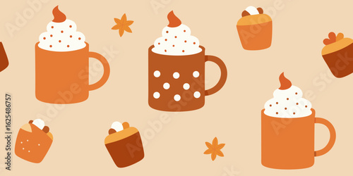 Seamless pattern with funny cartoon animals and sweet desserts like cupcakes and cakes