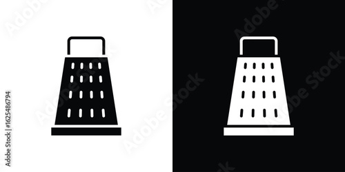 Cheese grater icon collection. Black and white filled vector illustration.