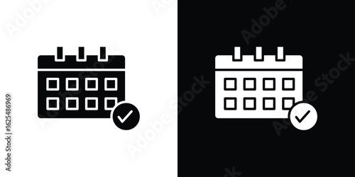 Calendar check icon collection. Black and white filled vector illustration.