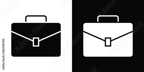 Briefcase icon collection. Black and white filled vector illustration.