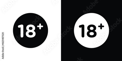 18 Plus icon collection. Black and white filled vector illustration.
